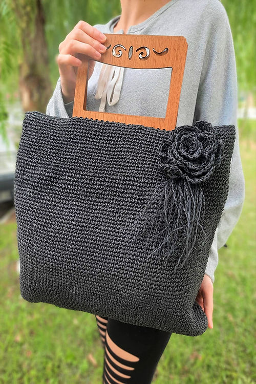 EL ÖRGÜSÜ TASARIM SİYAH EL ÇANTASI - Görsel 2