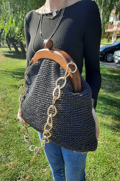 Gizmosse Çanta kadın siyah el örmesi tasarım çanta - Görsel 5