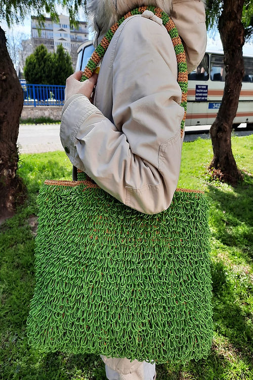 GİZMOSSE kadın yeşil örme tasarım omuz çantası - Görsel 2
