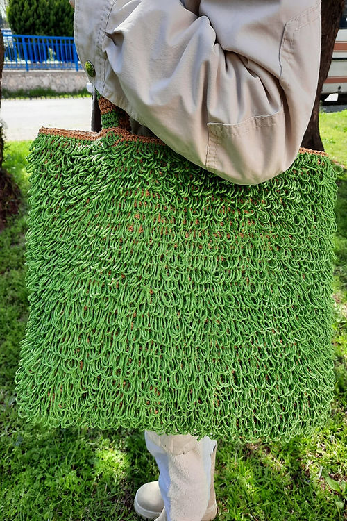 GİZMOSSE kadın yeşil örme tasarım omuz çantası - Görsel 3