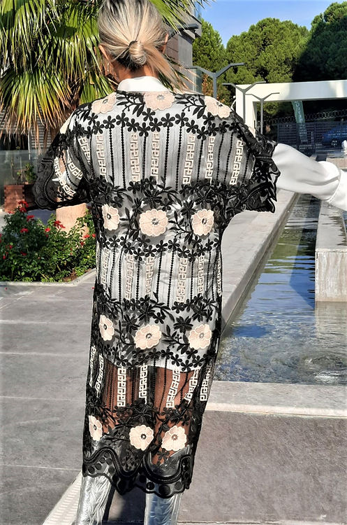 GİZMOSSE ÖZEL TASARIM İŞLEMELİ TÜL KİMONO - Görsel 4