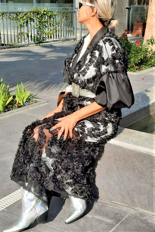 GİZMOSSE ÖZEL TASARIM KABARTMA TÜL KİMONO - Görsel 5