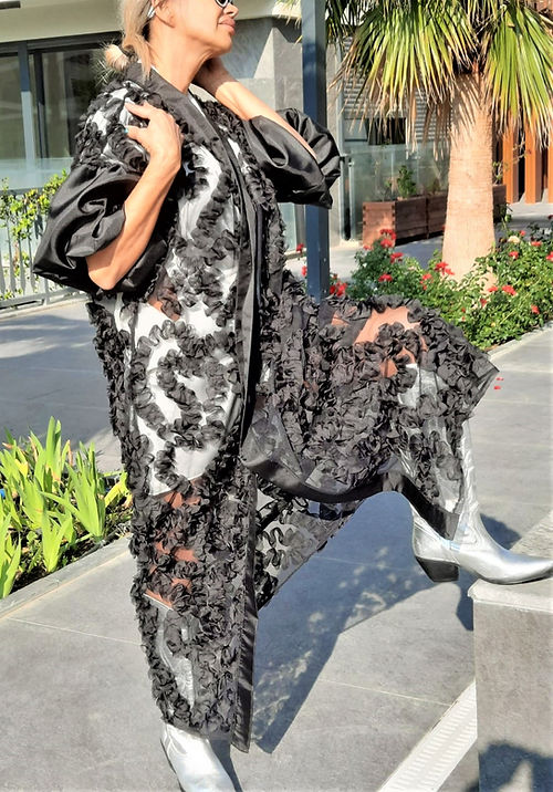 GİZMOSSE ÖZEL TASARIM KABARTMA TÜL KİMONO - Görsel 6