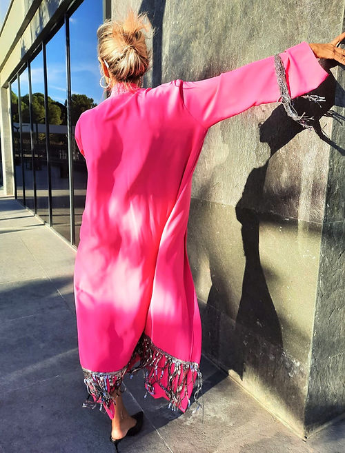 GİZMOSSE ÖZEL TASARIM PEMBE TAŞ DETAYLI KİMONO - Görsel 4