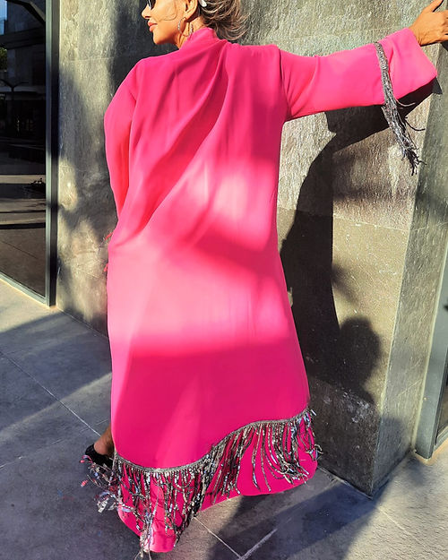 GİZMOSSE ÖZEL TASARIM PEMBE TAŞ DETAYLI KİMONO - Görsel 5