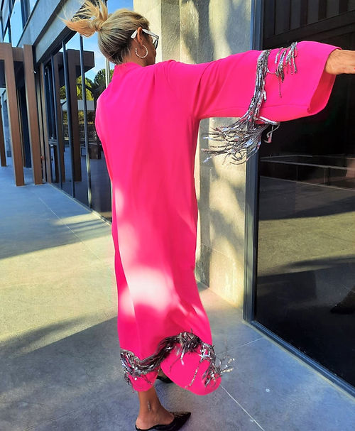 GİZMOSSE ÖZEL TASARIM PEMBE TAŞ DETAYLI KİMONO - Görsel 6