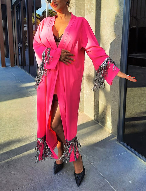 GİZMOSSE ÖZEL TASARIM PEMBE TAŞ DETAYLI KİMONO - Görsel 7