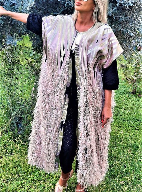 GİZMOSSE ÖZEL TASARIM PEMBE TÜY DETAYLI KİMONO