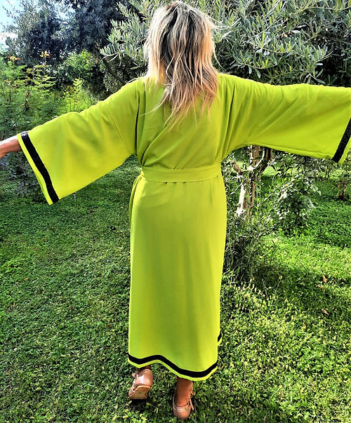 GİZMOSSE ÖZEL TASARIM SARI DERİ ŞERİT DETAYLI KİMONO - Görsel 5