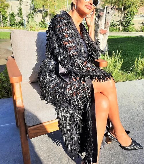 GİZMOSSE ÖZEL TASARIM SİYAH DERİ DETAYLI KİMONO - Görsel 8