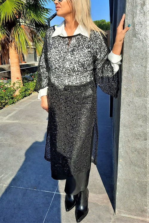 GİZMOSSE ÖZEL TASARIM TÜL PAYET TRANSPARAN ELBİSE - Görsel 2