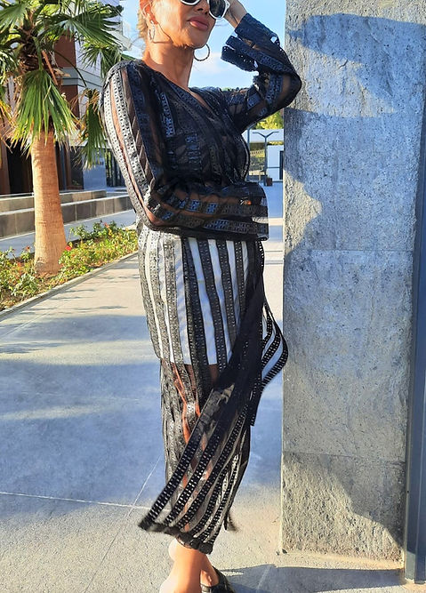 GİZMOSSE ÖZEL TASARIM TÜL ÜZERİNE DERİ ŞERİT KİMONO - Görsel 3