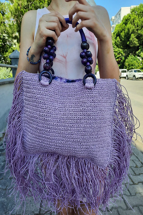 GİZMOSSE tasarım kağıt ip lila omuz çantası - Görsel 3