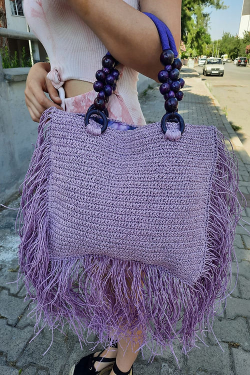 GİZMOSSE tasarım kağıt ip lila omuz çantası - Görsel 4