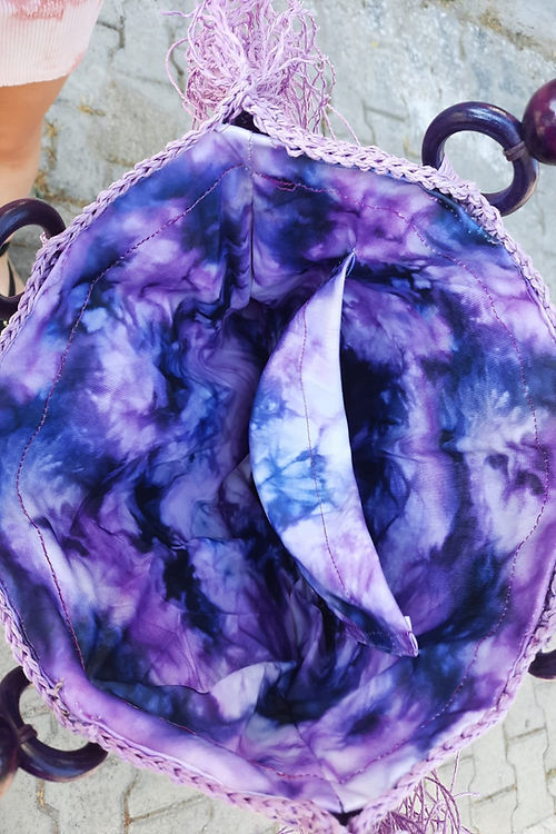 GİZMOSSE tasarım kağıt ip lila omuz çantası - Görsel 5