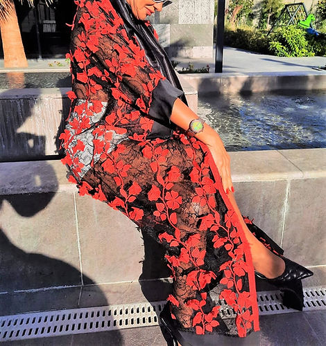 GİZMOSSEÖZEL TASARIM KIRMIZI KELEBEK DETAYLI KİMONO - Görsel 6