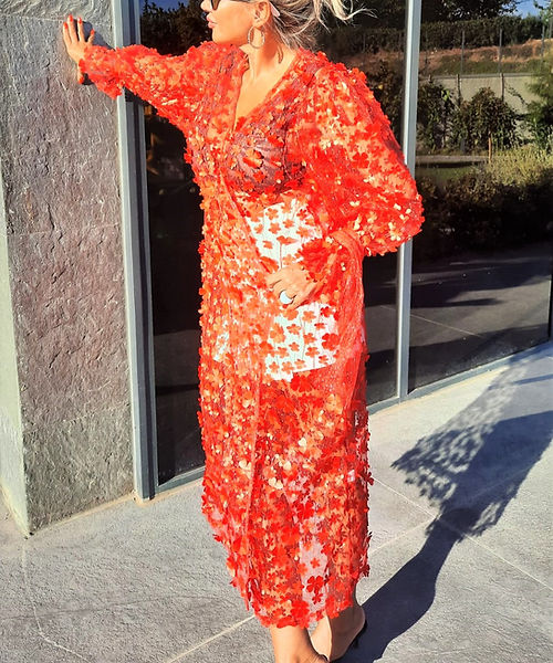 GİZMOSSEÖZEL TASARIM KIRMIZI KELEBEK DETAYLI TÜL KİMONO - Görsel 3