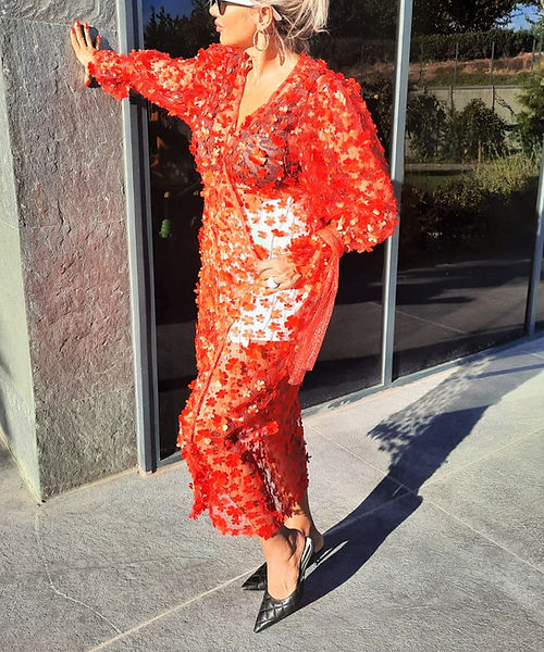 GİZMOSSEÖZEL TASARIM KIRMIZI KELEBEK DETAYLI TÜL KİMONO - Görsel 7