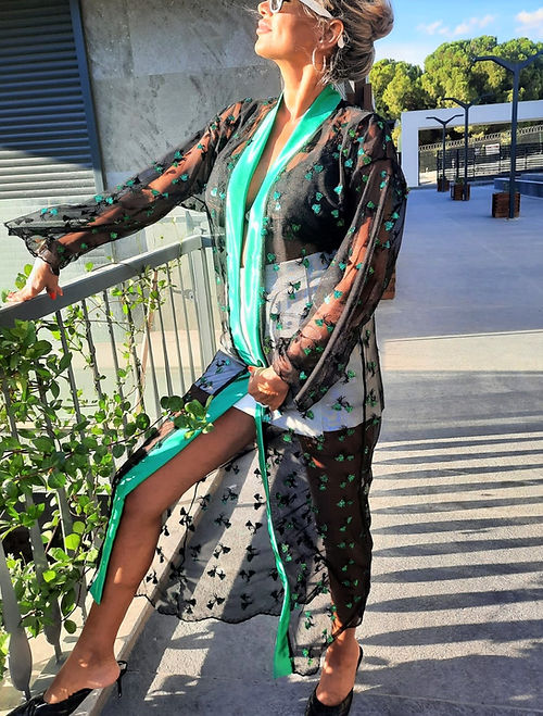 GİZMOSSEÖZEL TASARIM PUL PAYET İŞLEMELİ TÜL KİMONO - Görsel 3