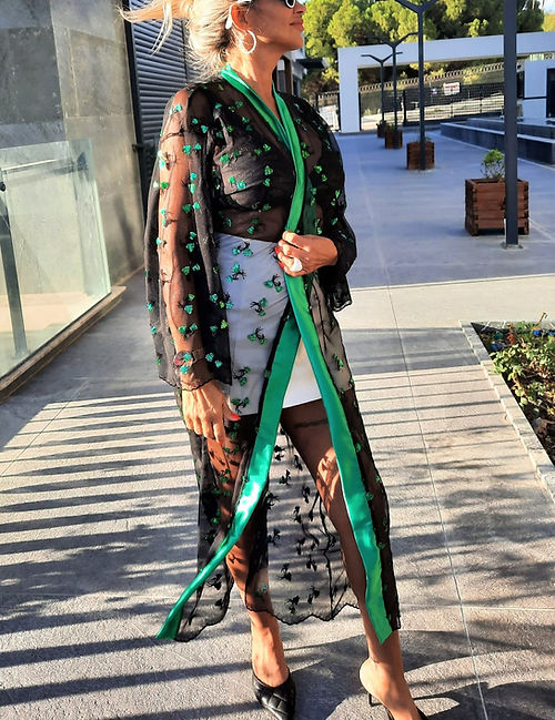 GİZMOSSEÖZEL TASARIM PUL PAYET İŞLEMELİ TÜL KİMONO - Görsel 4