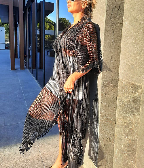 GİZMOSSEÖZEL TASARIM SİYAH FİLE KİMONO - Görsel 2