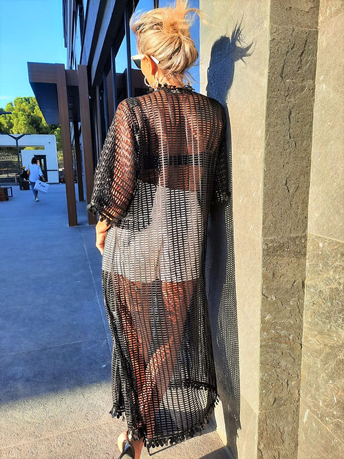 GİZMOSSEÖZEL TASARIM SİYAH FİLE KİMONO - Görsel 4