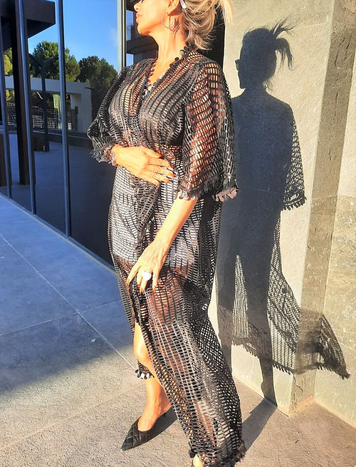 GİZMOSSEÖZEL TASARIM SİYAH FİLE KİMONO - Görsel 6