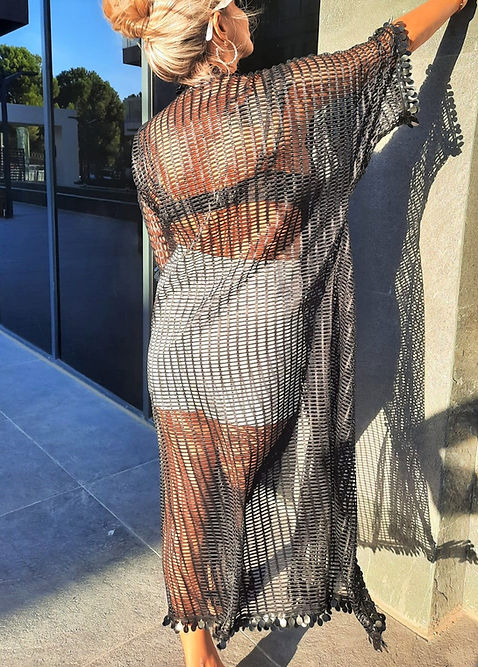 GİZMOSSEÖZEL TASARIM SİYAH FİLE KİMONO - Görsel 7