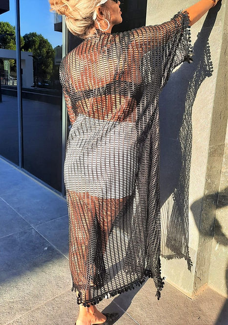 GİZMOSSEÖZEL TASARIM SİYAH FİLE KİMONO - Görsel 8