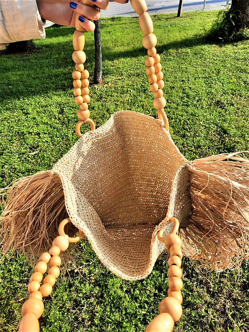 KAĞIT İP AHŞAP BONCUK SAPLI OMUZ ÇANTASI - Görsel 5