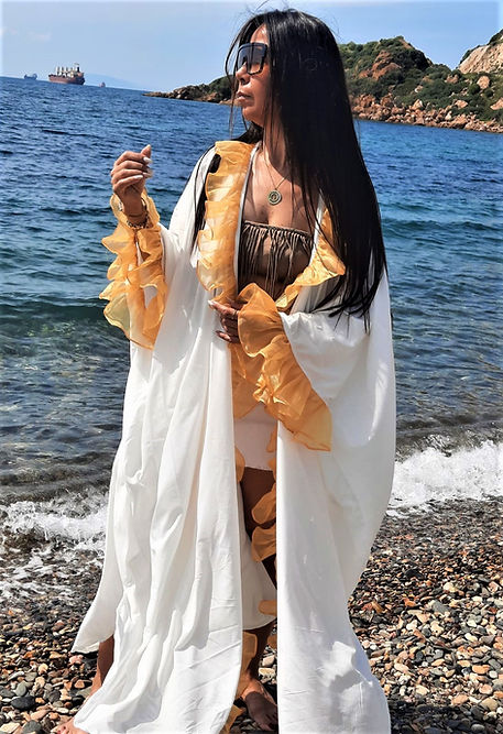 ÖZEL TASARIM BEYAZ SARI VALONLU KİMONO - Görsel 4