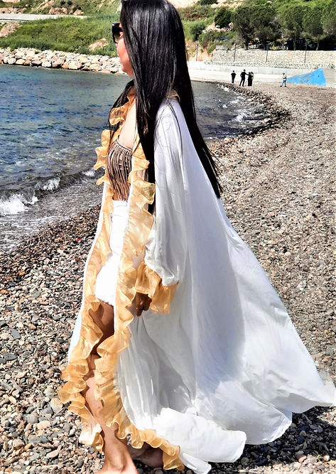 ÖZEL TASARIM BEYAZ SARI VALONLU KİMONO - Görsel 5