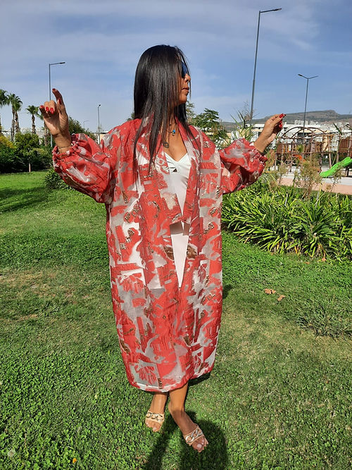 ÖZEL TASARIM BROKAR KABARTMA ORGANİZE TÜL KİMONO DIŞ GİYİSİSİ - Görsel 2