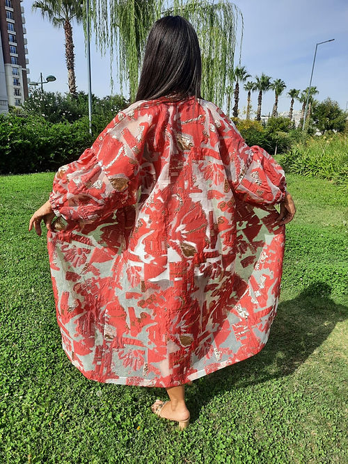 ÖZEL TASARIM BROKAR KABARTMA ORGANİZE TÜL KİMONO DIŞ GİYİSİSİ - Görsel 3