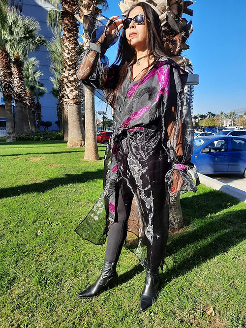 ÖZEL TASARIM BROKAR YAKMA KABARTMA ORGANİZE TÜL KİMONO DIŞ GİYİSİ - Görsel 2