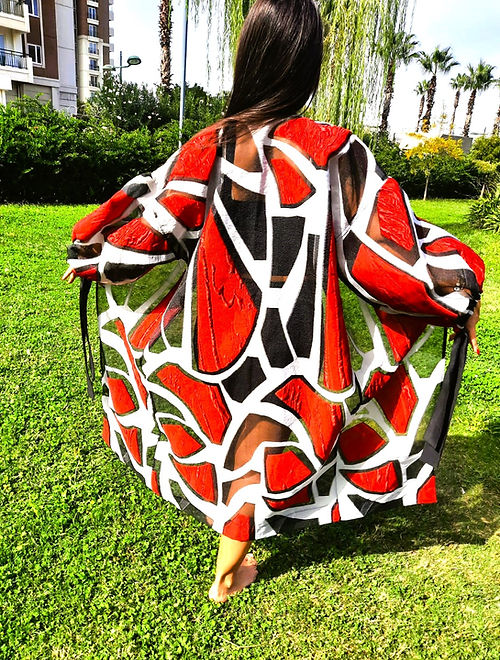 ÖZEL TASARIM BROKAR YAKMA KABARTMA ORGANİZE TÜL KİMONO DIŞ GİYİSİSİ - Görsel 7