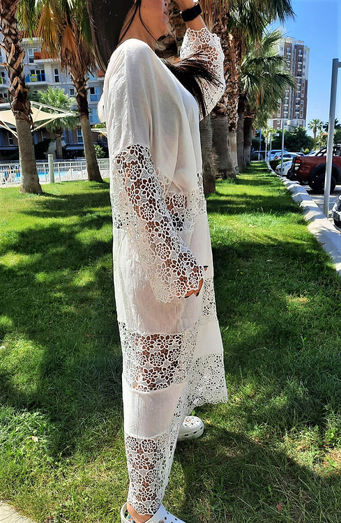 ÖZEL TASARIM DANTELLİ PAMUK KETEN ELBİSE - Görsel 4