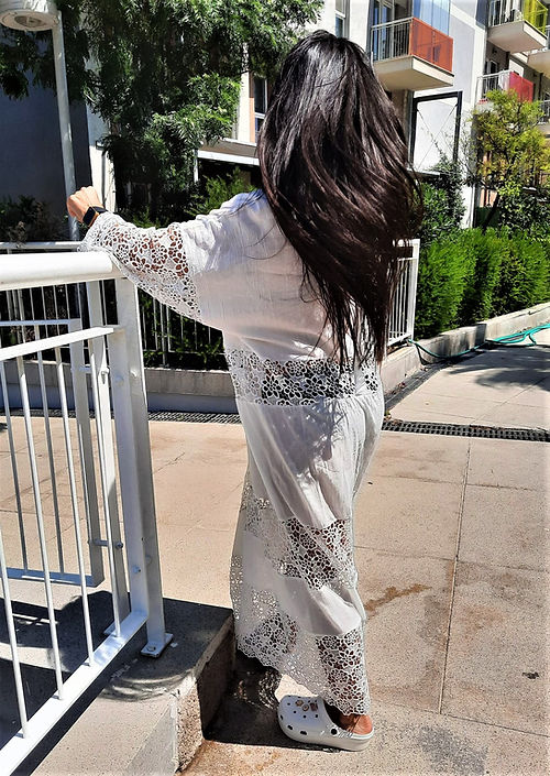 ÖZEL TASARIM DANTELLİ PAMUK KETEN ELBİSE - Görsel 5