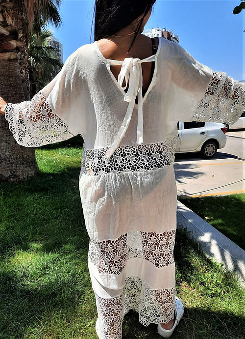 ÖZEL TASARIM DANTELLİ PAMUK KETEN ELBİSE - Görsel 6