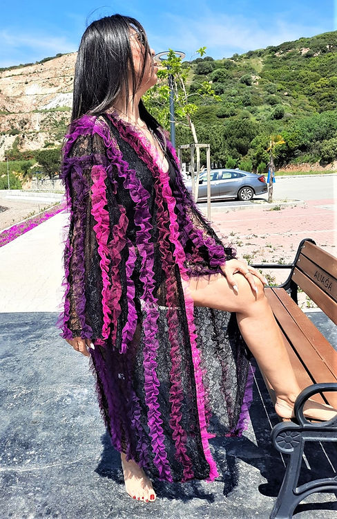 ÖZEL TASARIM FIRFIRLI DANTEL KİMONO