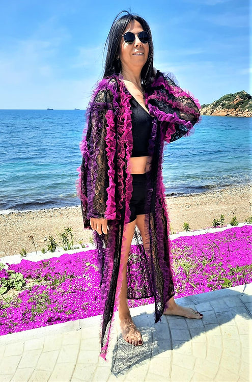 ÖZEL TASARIM FIRFIRLI DANTEL KİMONO - Görsel 2