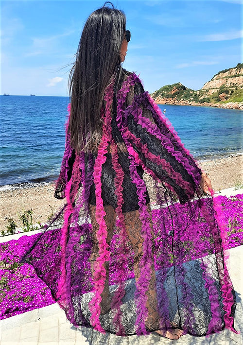 ÖZEL TASARIM FIRFIRLI DANTEL KİMONO - Görsel 4