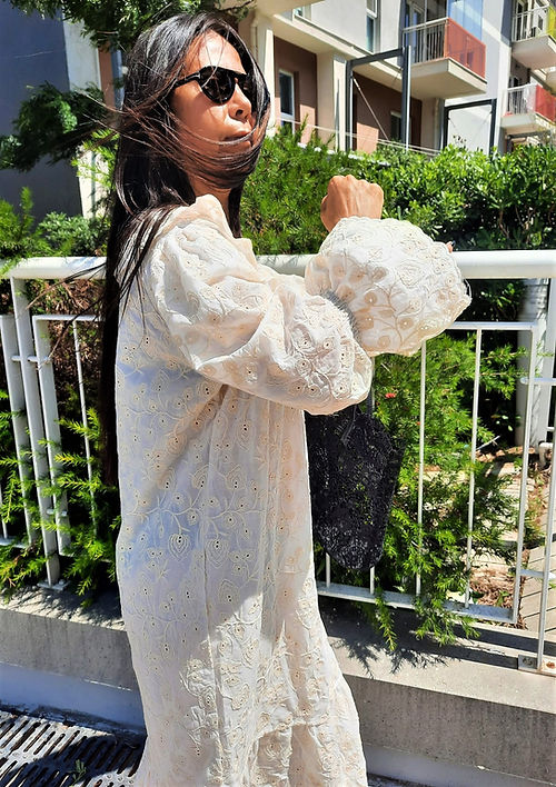 ÖZEL TASARIM FİSTO NAKIŞLI PAMUK KETEN ELBİSE - Görsel 3