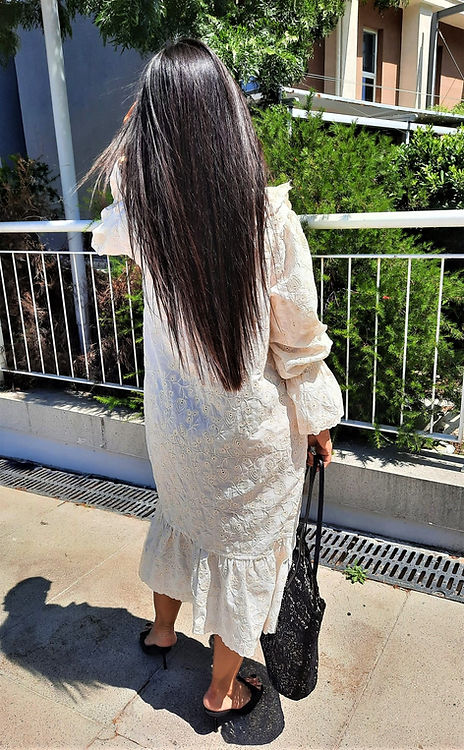 ÖZEL TASARIM FİSTO NAKIŞLI PAMUK KETEN ELBİSE - Görsel 4