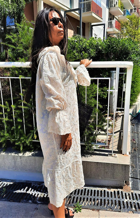 ÖZEL TASARIM FİSTO NAKIŞLI PAMUK KETEN ELBİSE - Görsel 6