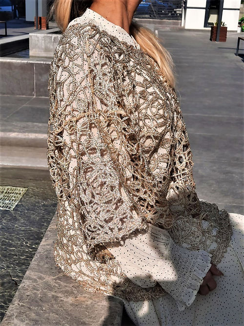 ÖZEL TASARIM GOLD SİMLİ ÖRGÜ BLUZ - Görsel 4