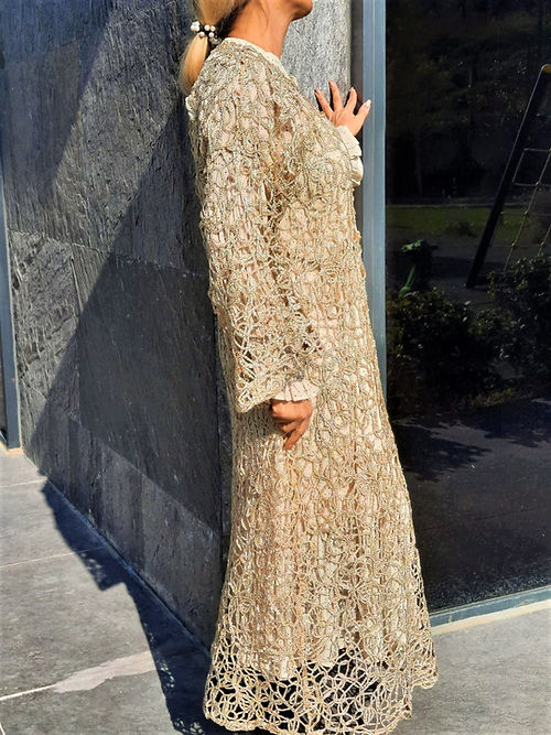 ÖZEL TASARIM GOLD SİMLİ ÖRGÜ ELBİSE - Görsel 3