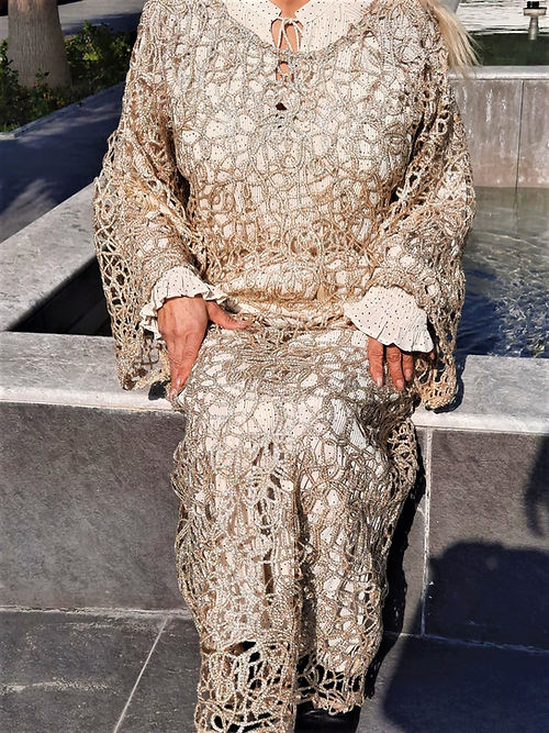 ÖZEL TASARIM GOLD SİMLİ ÖRGÜ ELBİSE - Görsel 4