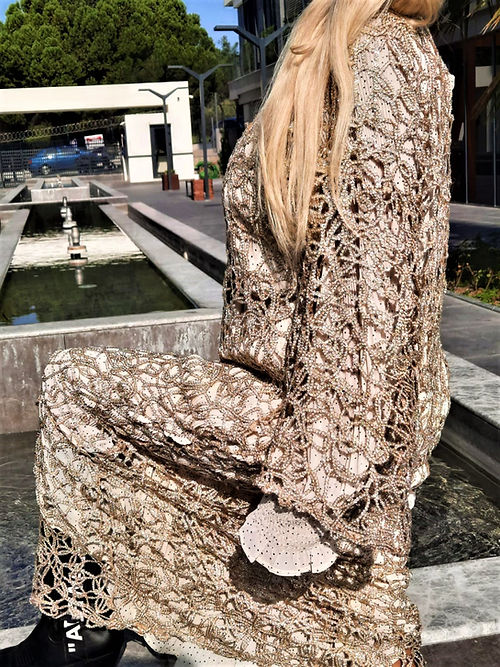 ÖZEL TASARIM GOLD SİMLİ ÖRGÜ ELBİSE - Görsel 5