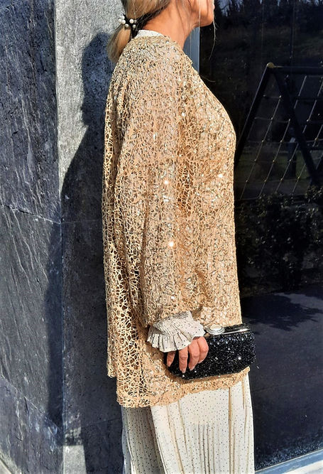 ÖZEL TASARIM GOLD SİMLİ PULLU ÖRGÜ TRANSPARAN BLUZ - Görsel 2